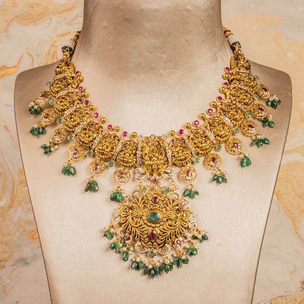 yellow gold Necklace in Nakshi,kundan workmanship