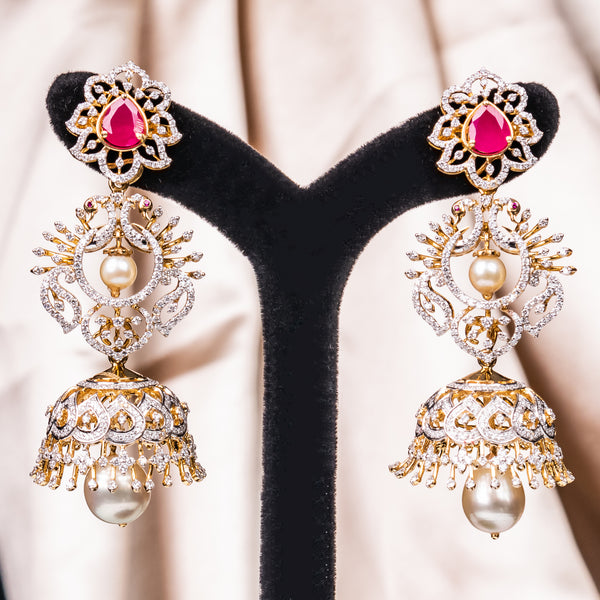 Diamond Pearl Jhumka Earrings