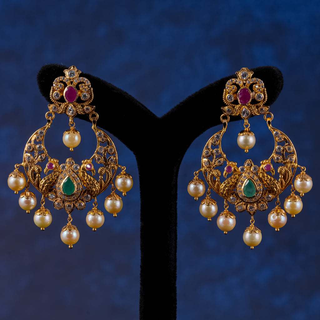 PGT0683            Gold Chandbali Earrings with Pearl drops