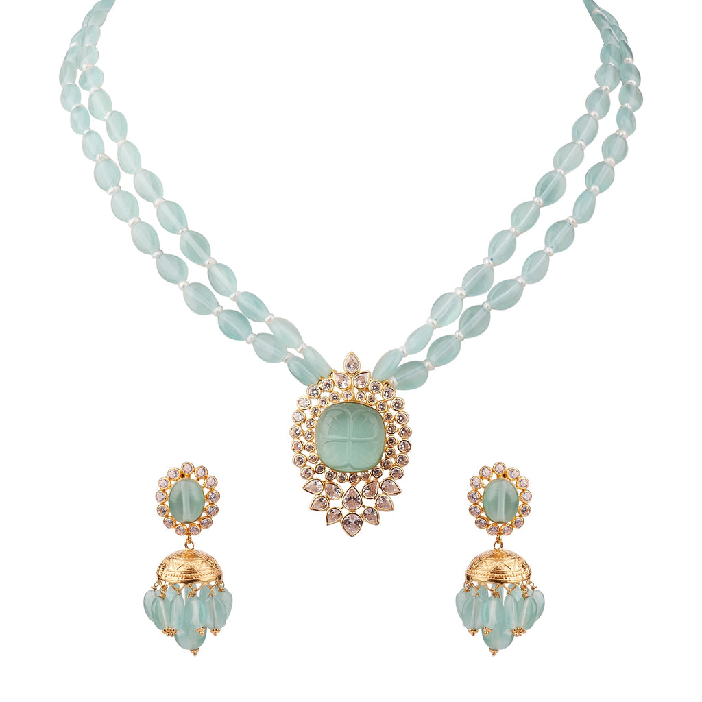Gold Emerald  Gemstones Half Set with Earrings GHP0313