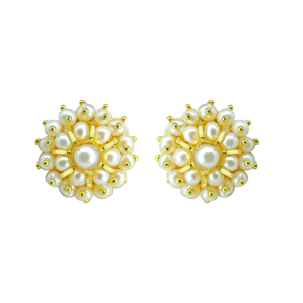 Gold Plain Button Pearl studs-GTWS212