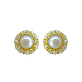 Gold Plain Button Pearl studs-GTWS213