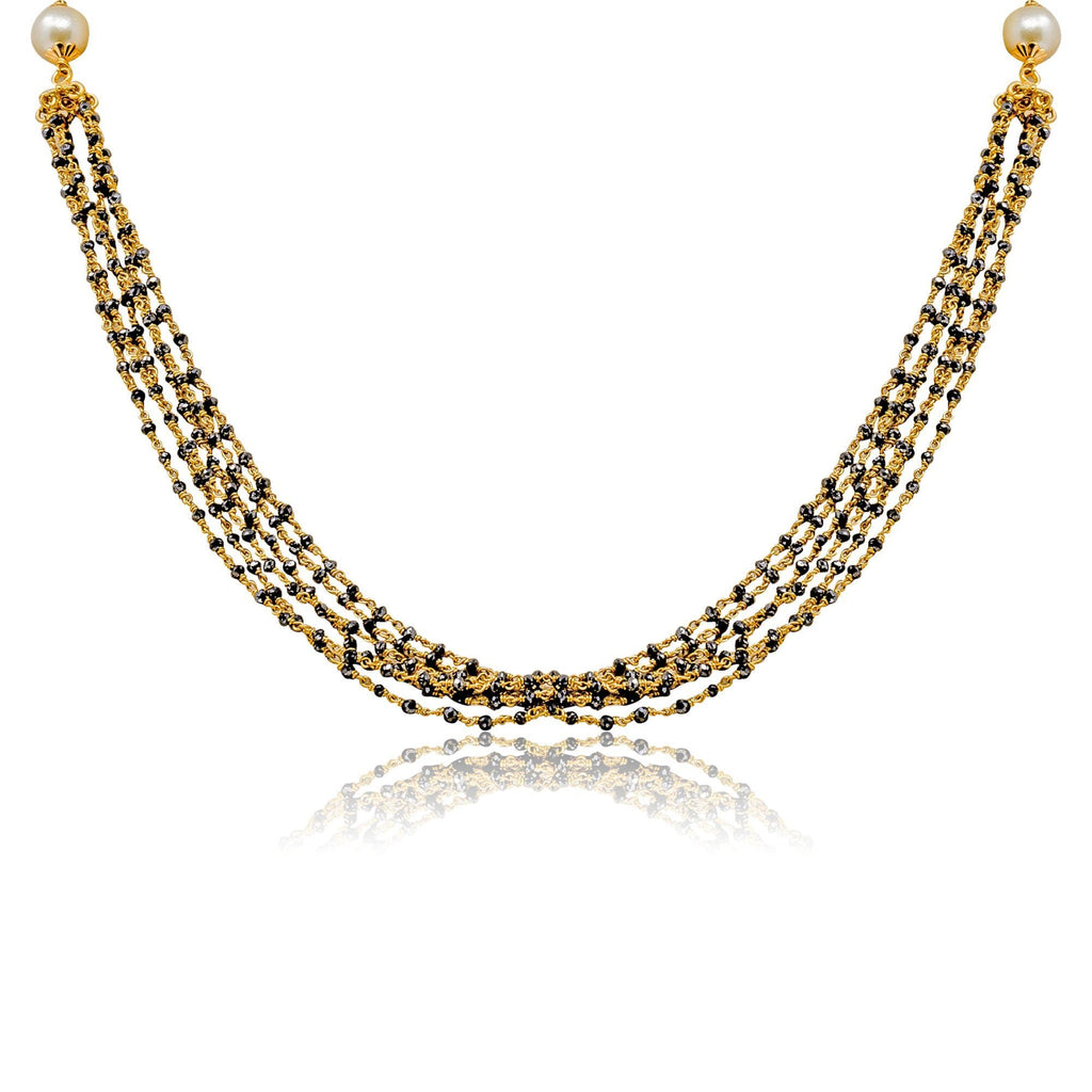 Black Beads Chain in Gold with Multi Rows -GCB0065 KrishnaPearlsandJewellers