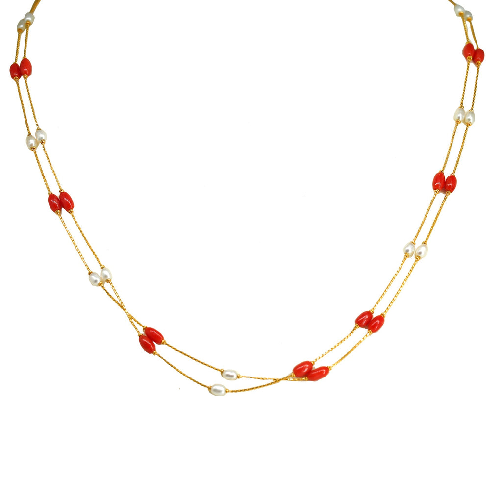 Pearl Gold Chain with Coral-GCPS900