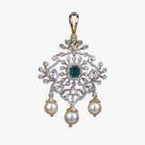 Gold Pendant Diamond Yellow Gold Pearl With Green Stone Gdd0657