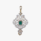 Gold Pendant Diamond Yellow Gold Pearl With Green Stone  Gdd0664