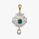 Gold Pendant Diamond Yellow Gold Culture Pearl With Green Stone Gdd0692