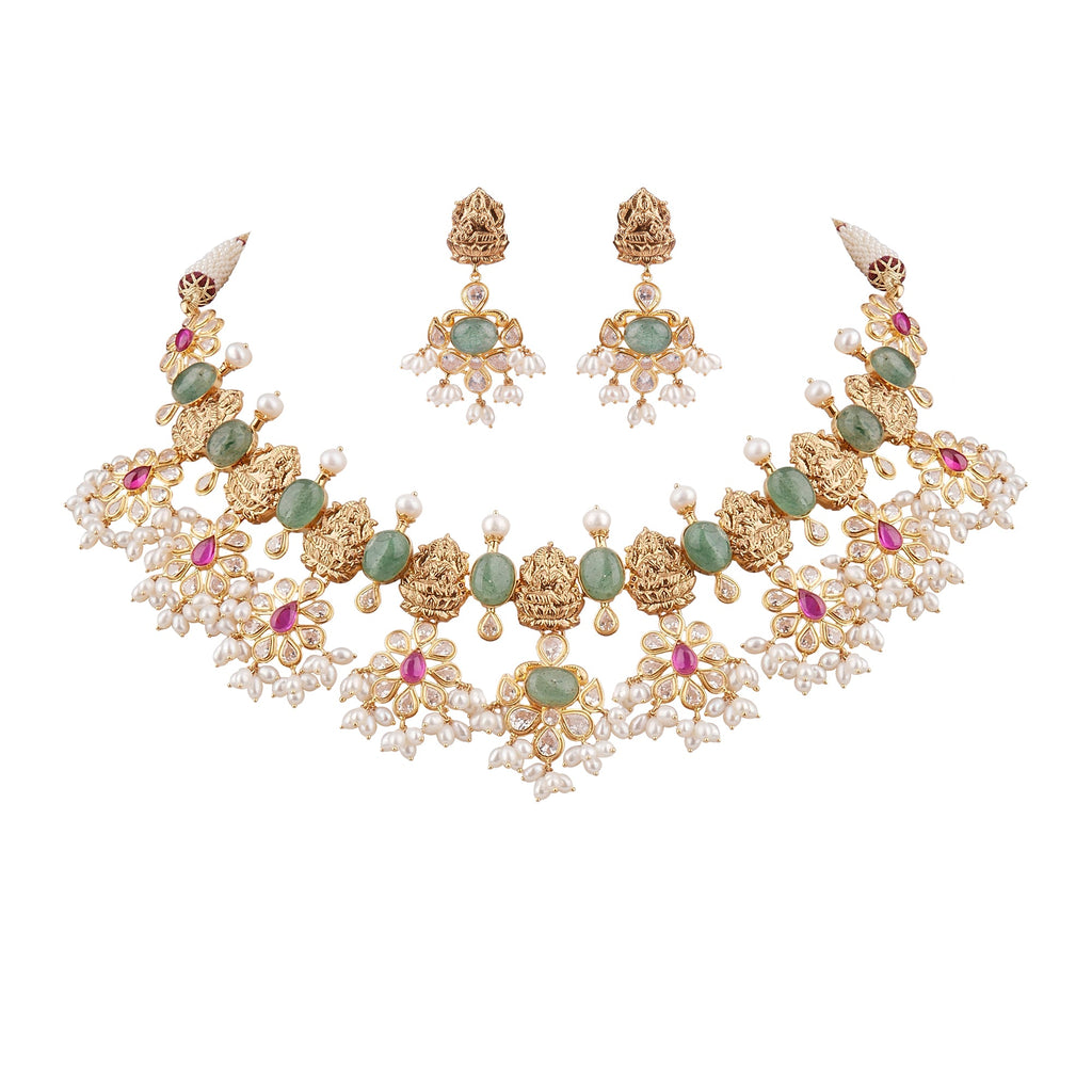 Gold Pearl Necklace with earrings GHP0259