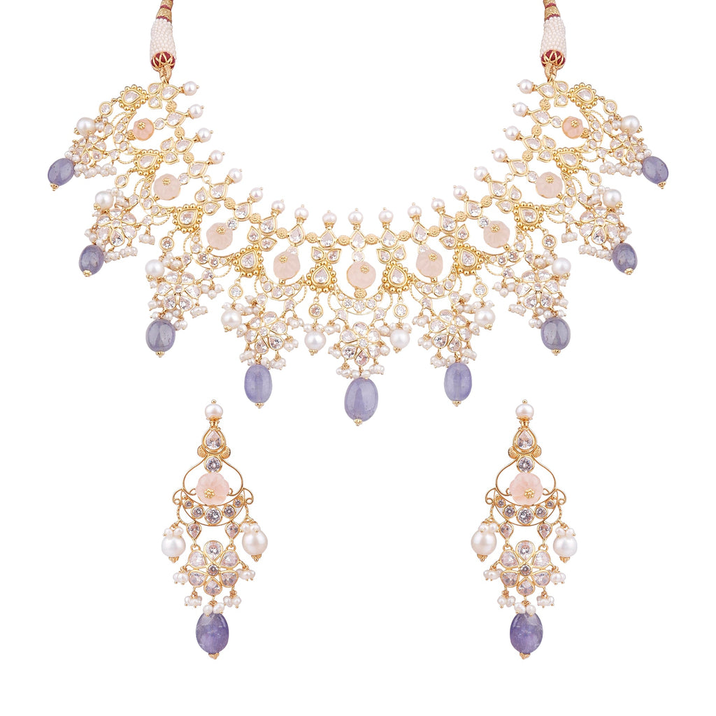Purple Gemstone Gold Necklace set with earring GHP0260