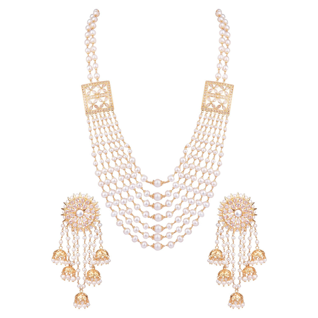Gold Pearl Necklace With Earring Ghp0261