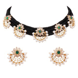 Gold Gemstone choker necklace with earring on black cord GHP0267