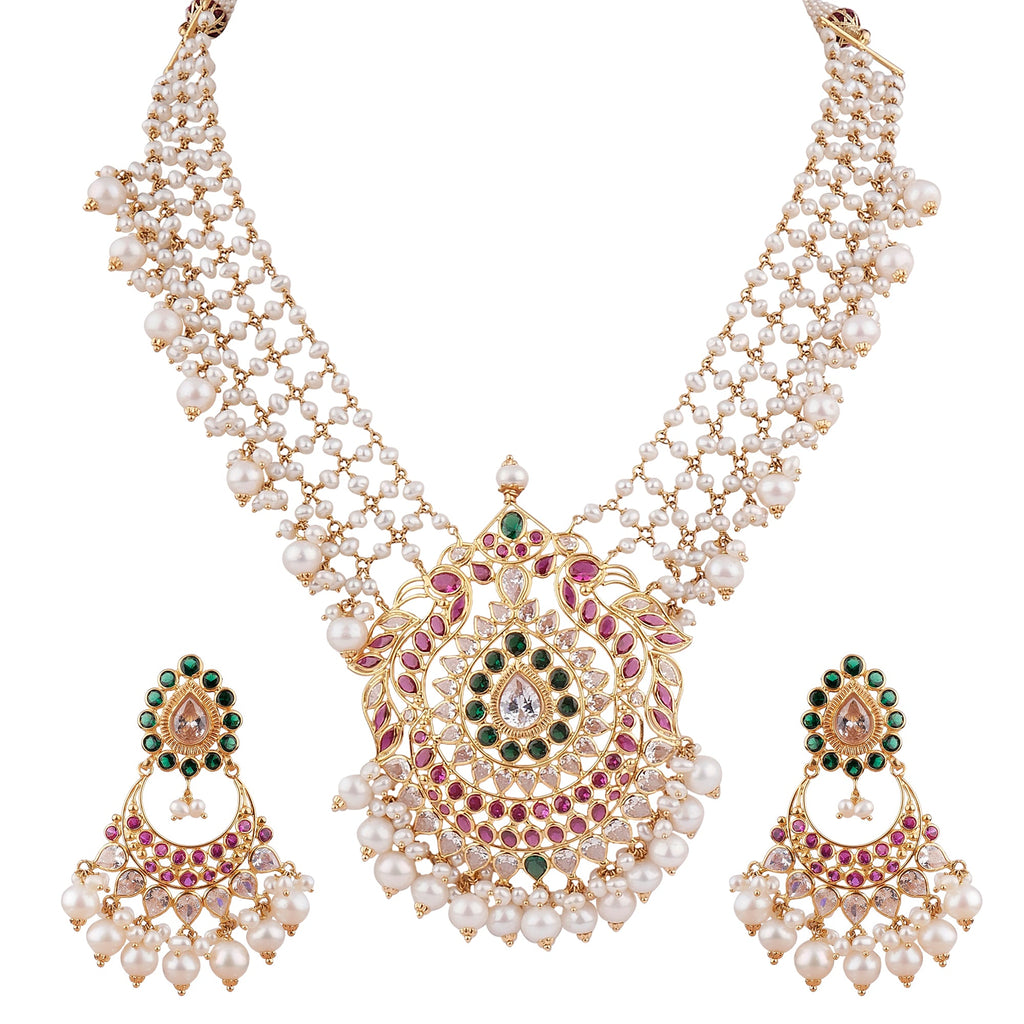 Gold with Pearl Necklace with Earring GHP0276
