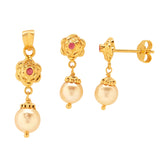 GOLD RED STONE CULTURE PEARL TOPS WITH PENDANT - GPPS583