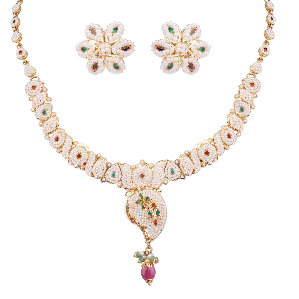 Gold With Pearl Necklace and Gemstones GSP0446