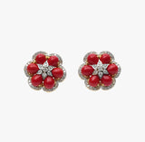 Gold Tops Semi Precious Studs Yellow Gold Coral With Diamond Gtc0065