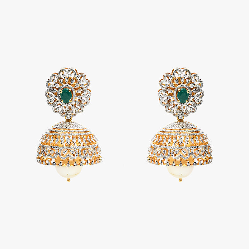 Gold Tops Diamond Jhumka Yellow Gold South Sea With Green Stone Gtd1735