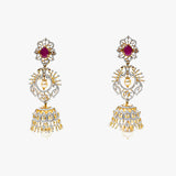 Gold Tops Diamond Jhumka Yellow Gold South Sea With Red Stone Gtd1734