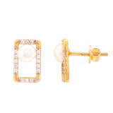 Gold Pearl and CZ Stone Stud-GTP2046
