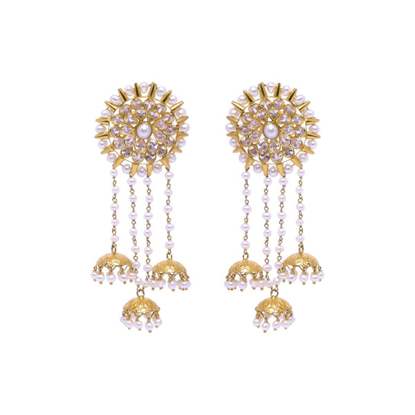Gold -Floral Jhumka Earrings -GTPS899 KrishnaPearlsandJewellers