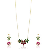 Gold Chain in Ruby and Emerald flower Gold Set -GSMS371 KrishnaPearlsandJewellers