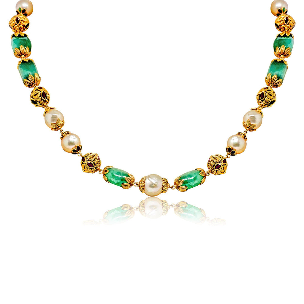 Gold Chain with Gemstones and Pearls-GCPS977 KrishnaPearlsandJewellers