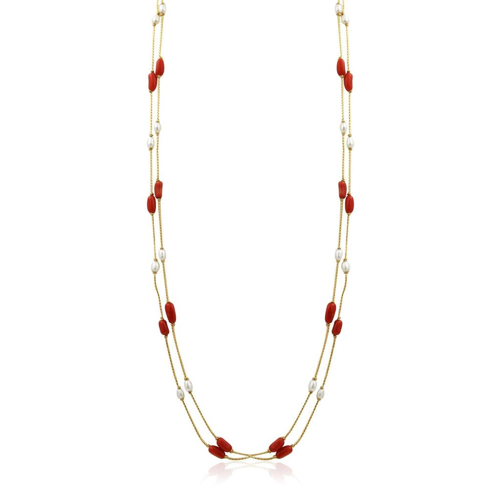 Gold Chain with Pearls & Coral-GCPS900 KrishnaPearlsandJewellers