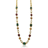 Gold Chain with multistone and pearls-GCPS978 KrishnaPearlsandJewellers