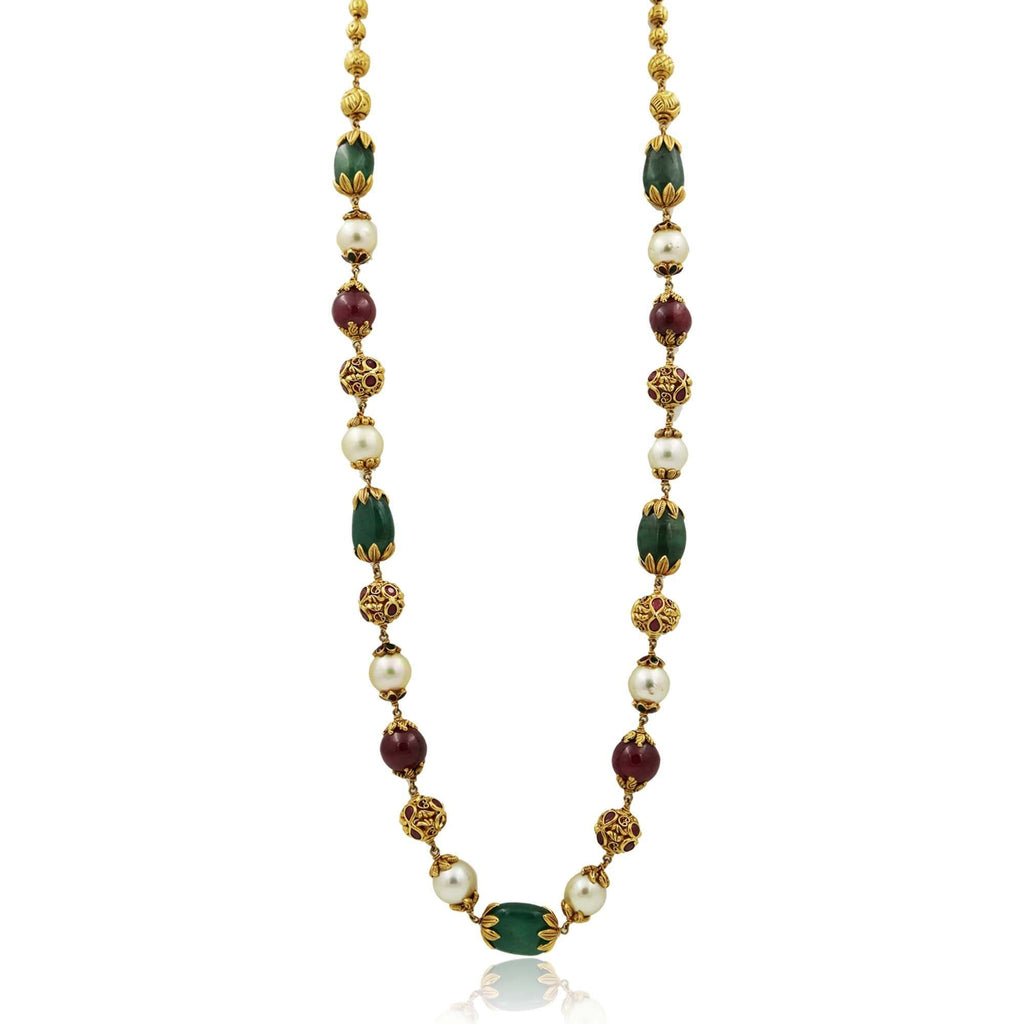 Gold Chain with multistone and pearls-GCPS978 KrishnaPearlsandJewellers
