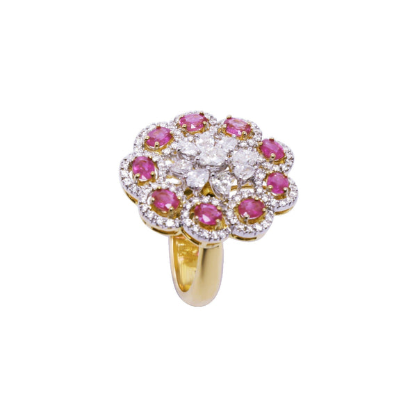 Gold Ring with Rubies Stone and Diamonds -GRD1665 KrishnaPearlsandJewellers