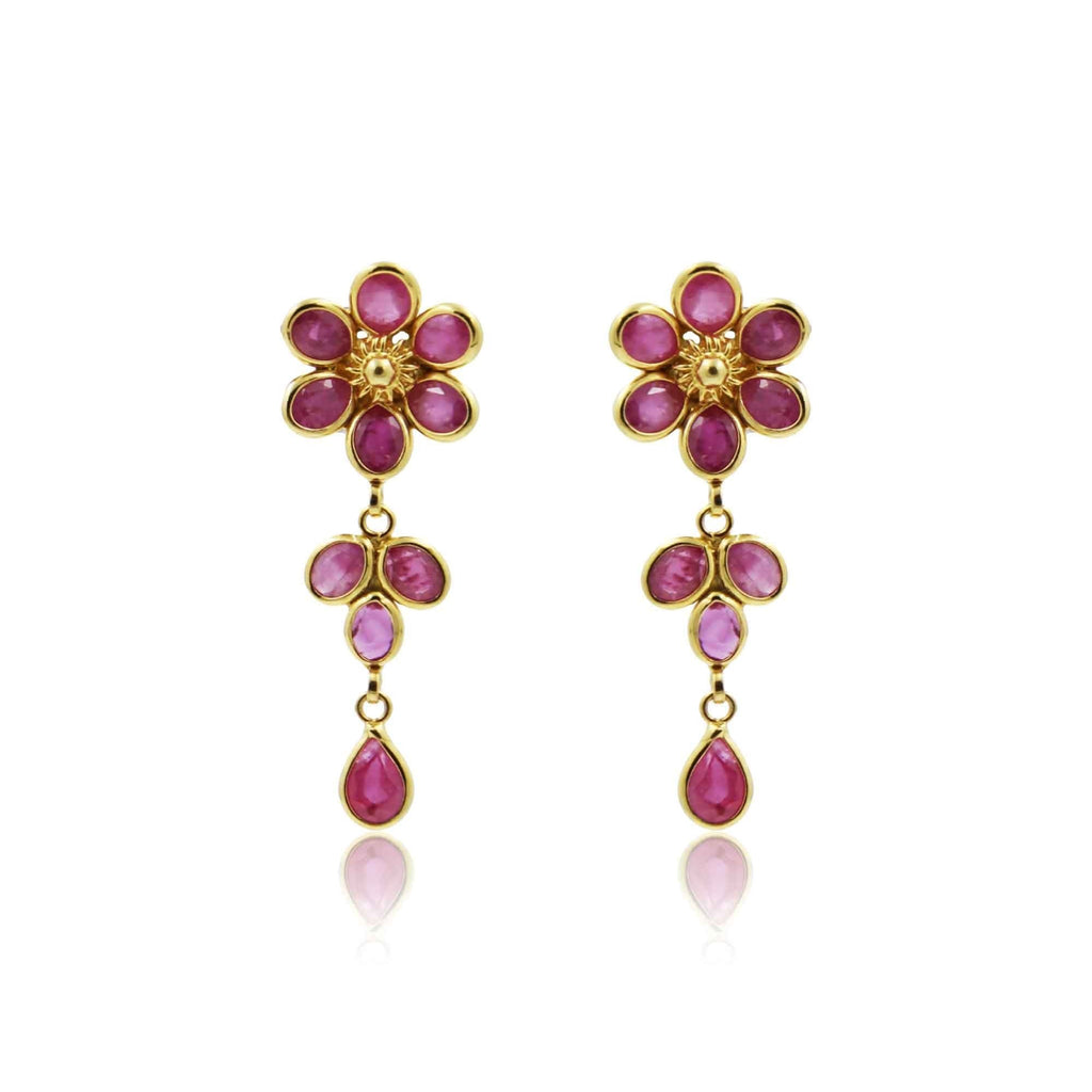 Gold Ruby -Flower Earrings -GTR0625 KrishnaPearlsandJewellers