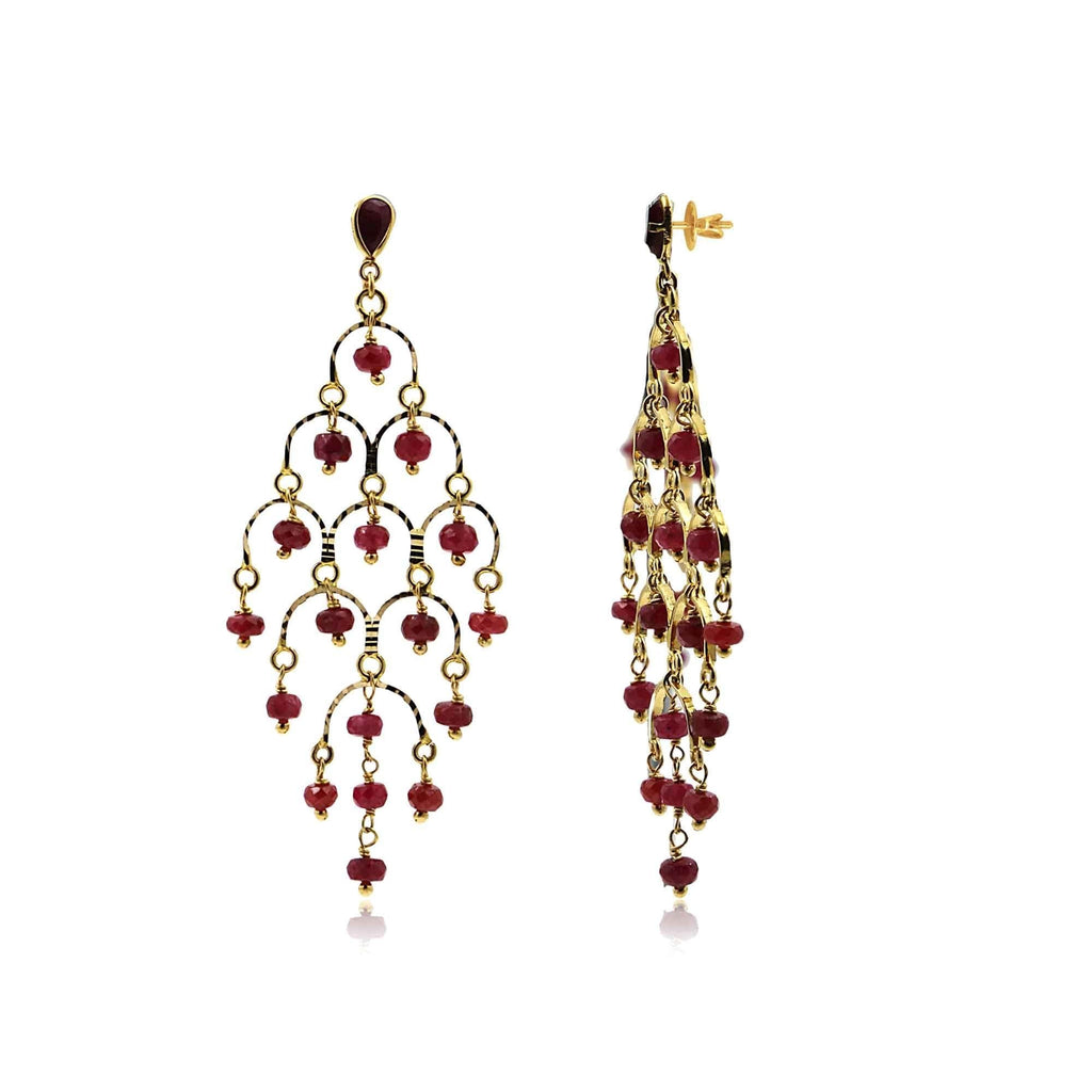 Gold Ruby Chandelier Earrings -GTR0577 KrishnaPearlsandJewellers