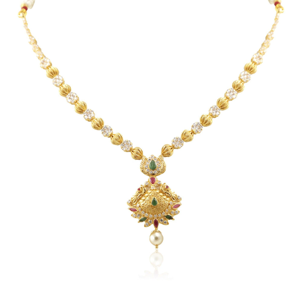 Gold chain -peacock pendant Necklace - PGN0674 KrishnaPearlsandJewellers