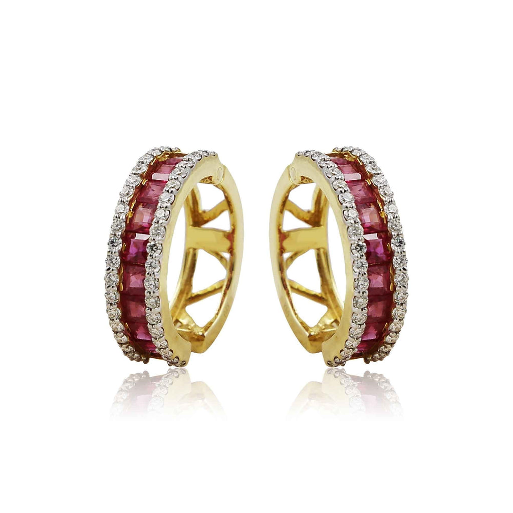 Gold with Diamond and Ruby Hoop Earrings -GTR0024 KrishnaPearlsandJewellers