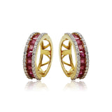 Gold with Diamond and Ruby Hoop Earrings -GTR0024 KrishnaPearlsandJewellers