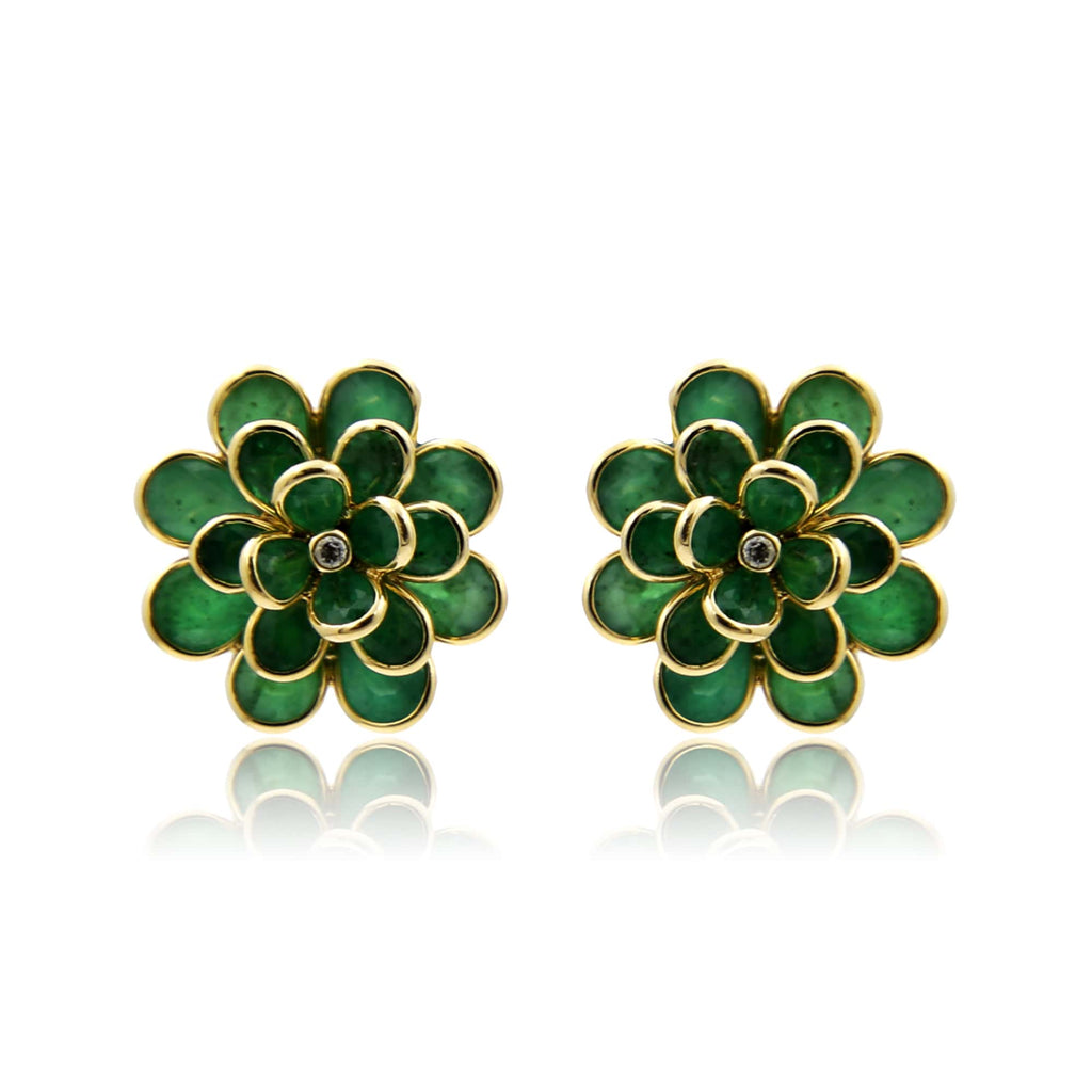 Gold with Diamond and emerald petal Earrings-GTE0588 KrishnaPearlsandJewellers