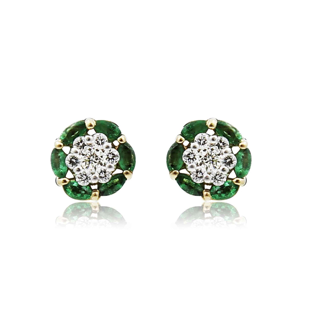 Gold with Diamond emerald cluster Earrings-GTE0210 KrishnaPearlsandJewellers