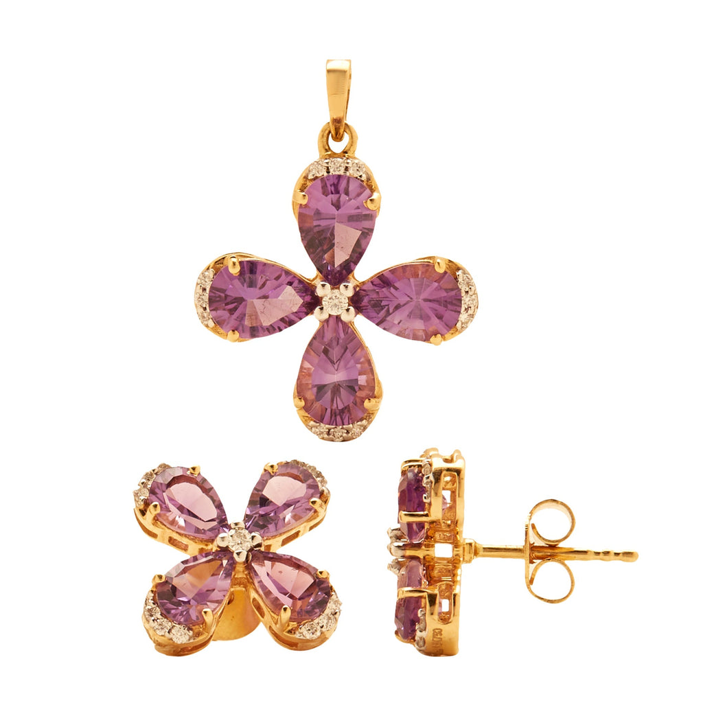GOLD SEMI PRECIOUS AMETHYST WITH DIAMOND TOPS WITH PENDANT - GPSM434
