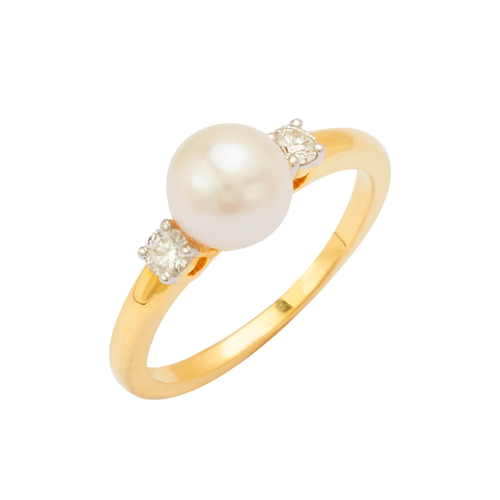 Cultured Pearl and Diamond in Gold Ring-GRCU003