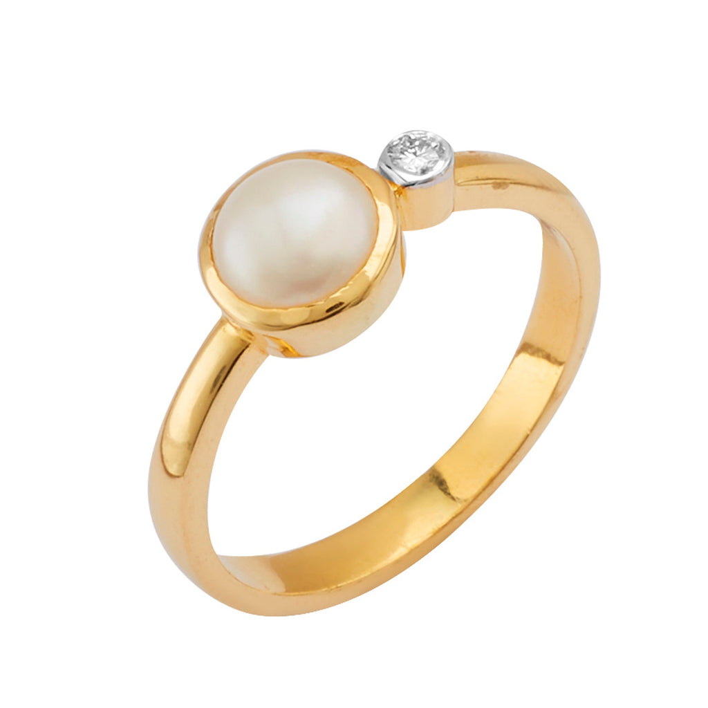 Gold Pearl With Diamond Ring-GRPD172