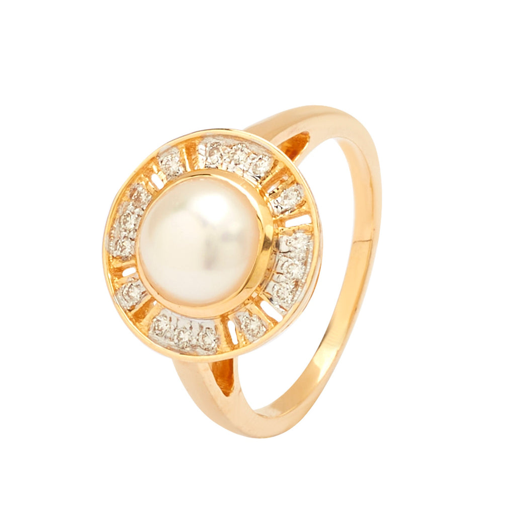 Gold Pearl With Diamond Ring-GRPD173