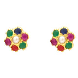 Pearl Earrings Studs with Multi Color Stones -T1566 KrishnaPearlsandJewellers