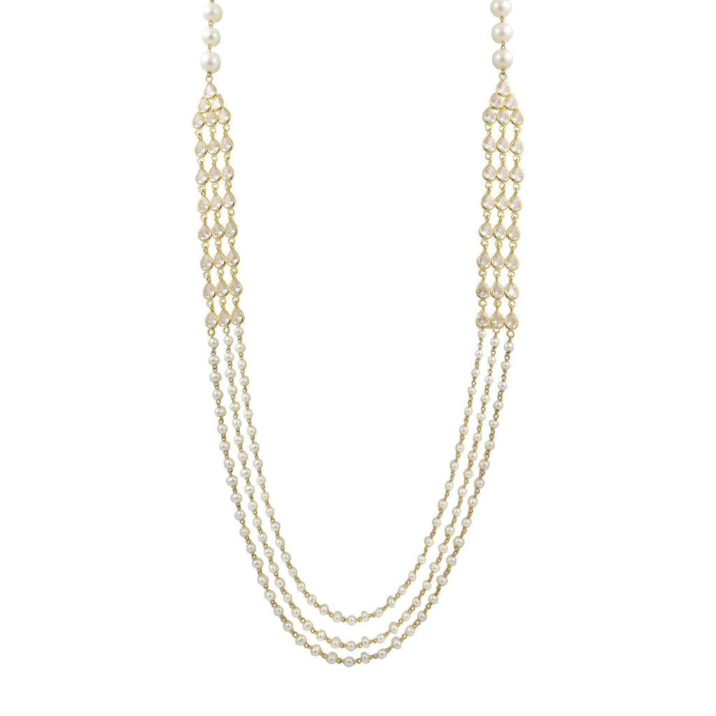 Pearl Gold Chain with CZ stones-GCP0612 KrishnaPearlsandJewellers