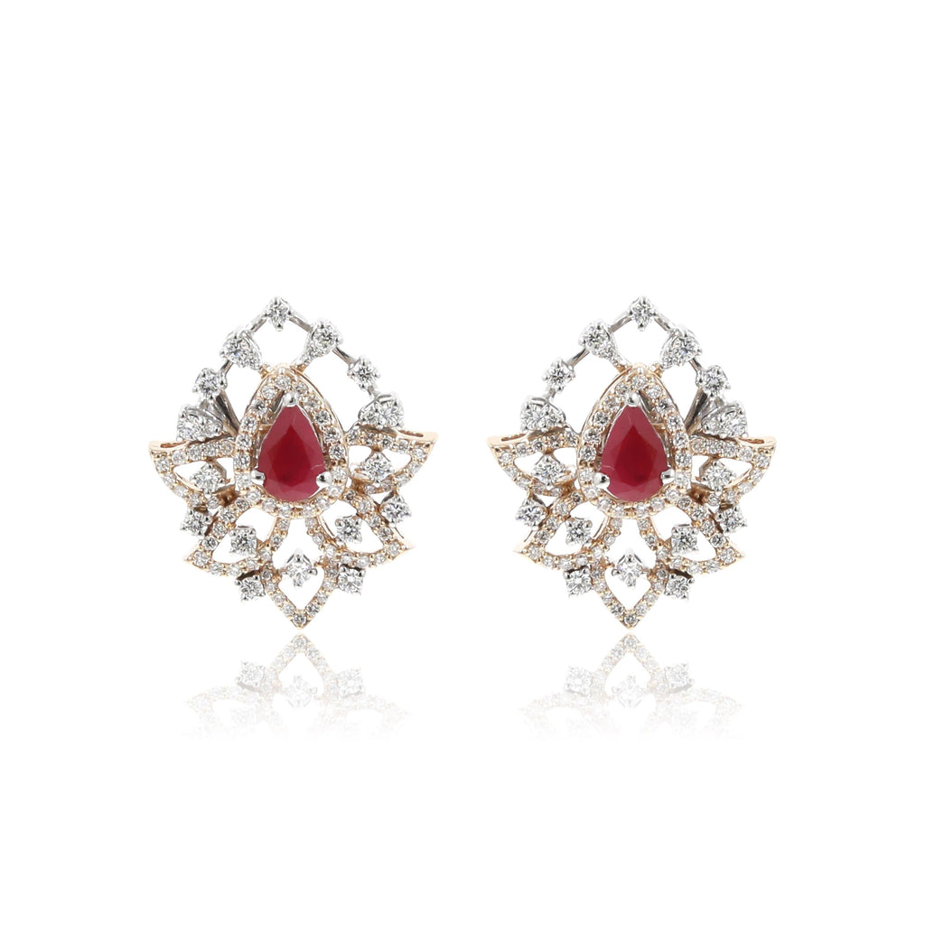 Red Stone -Diamond Earrings -GTD1593 KrishnaPearlsandJewellers