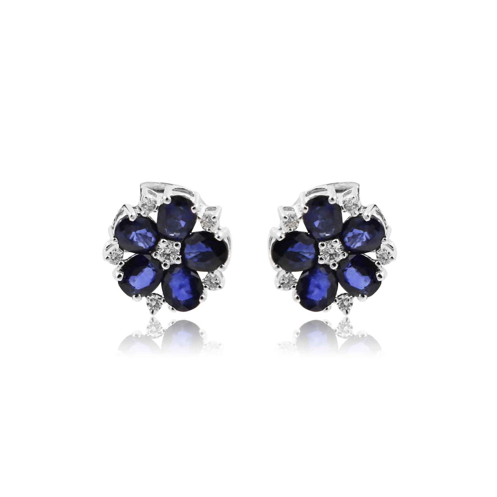 White Gold Diamond Earrings-Blue Sapphire -GTBS312 KrishnaPearlsandJewellers
